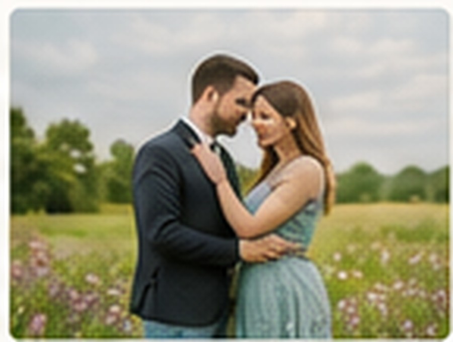 Couple enjoying a photography session in a colorful wildflower field